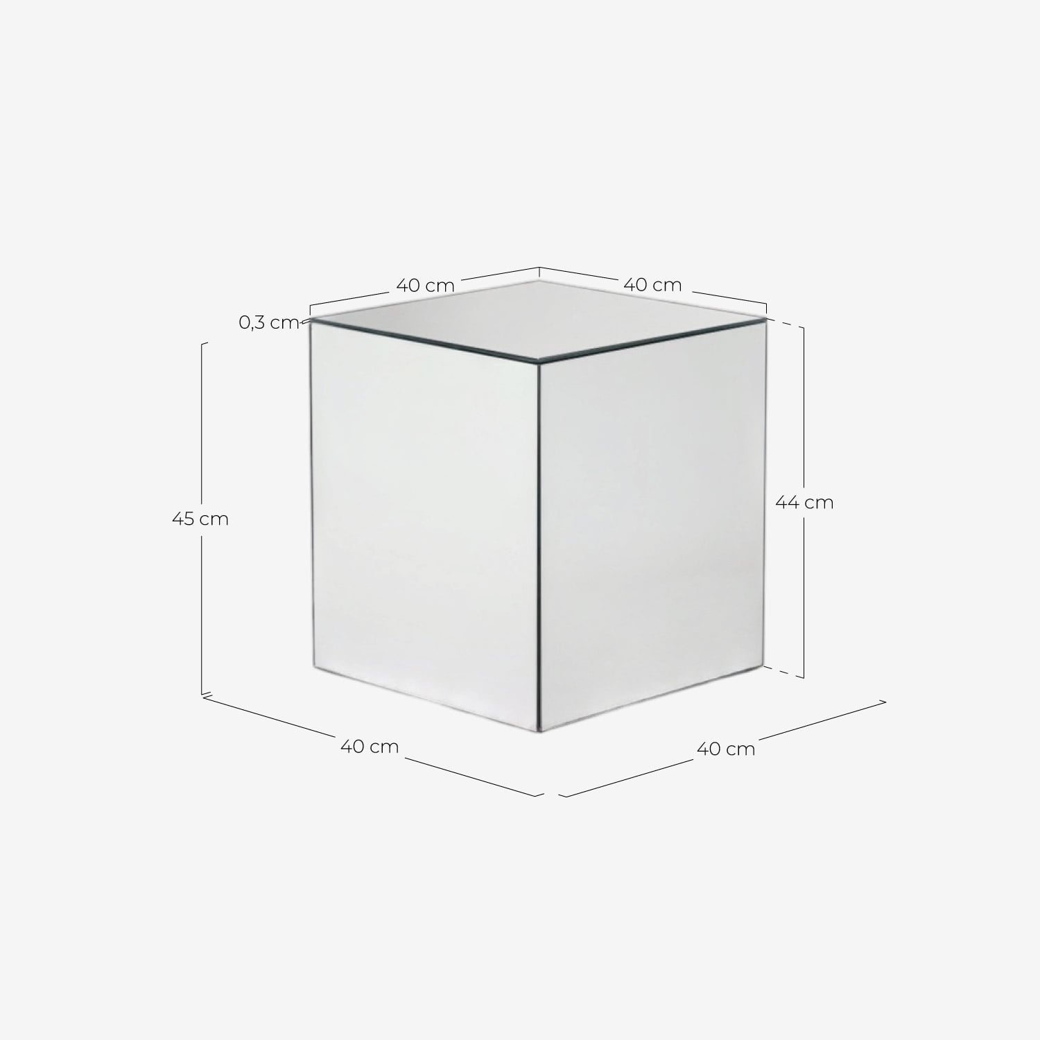 Quadratischer Beistelltisch aus Glas (40x40 cm) Ninel, Ma&szlig;e