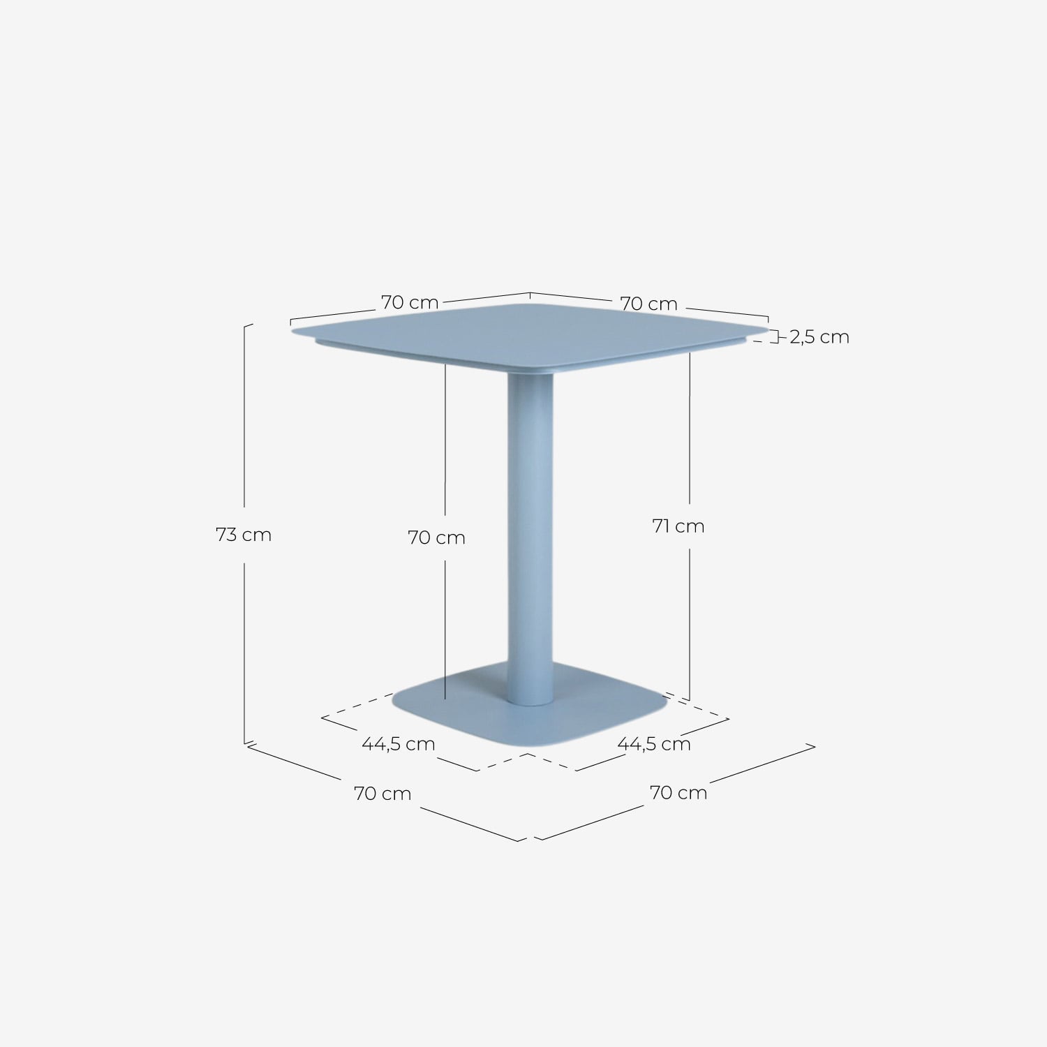 Quadratischer Metall-Gartentisch (70x70 cm) Zoilo, Ma&szlig;e