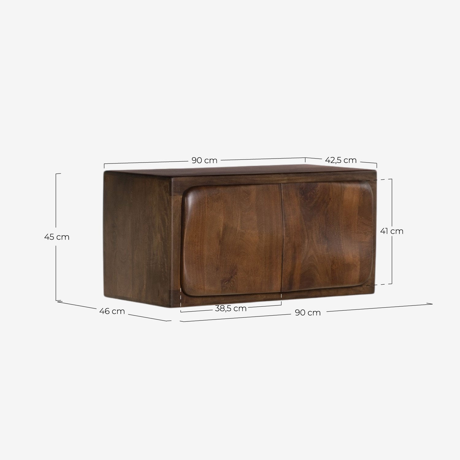 Wandhängender Badezimmerschrank mit 2 Türen 90x45 cm aus Mangoholz Orlean, Ma&szlig;e