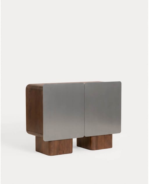 Niedriges Sideboard mit 2 Türen 100x40 cm aus Mangoholz und Metall von Arties