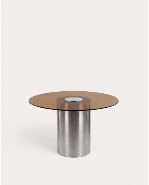 Runder Esstisch aus Gehärtetem Glas und gebürstetem Stahl (Ø130 cm) Revna