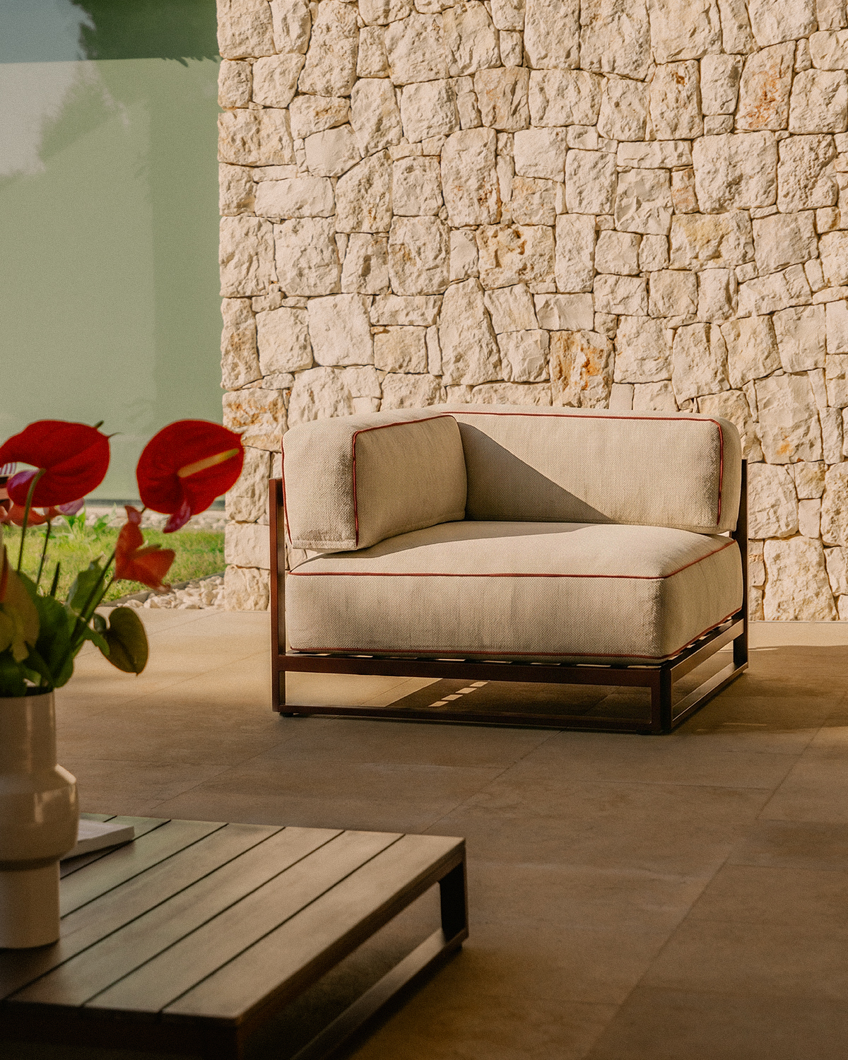 Eck-Gartenmodul aus Metall und Stoff für modulares Sofa Kristen, Galeriebild 2