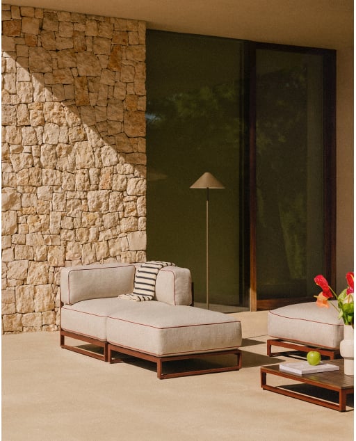 Metall- und Stoff-Garten-Eckmodul mit Pouf-Modul Kristen
