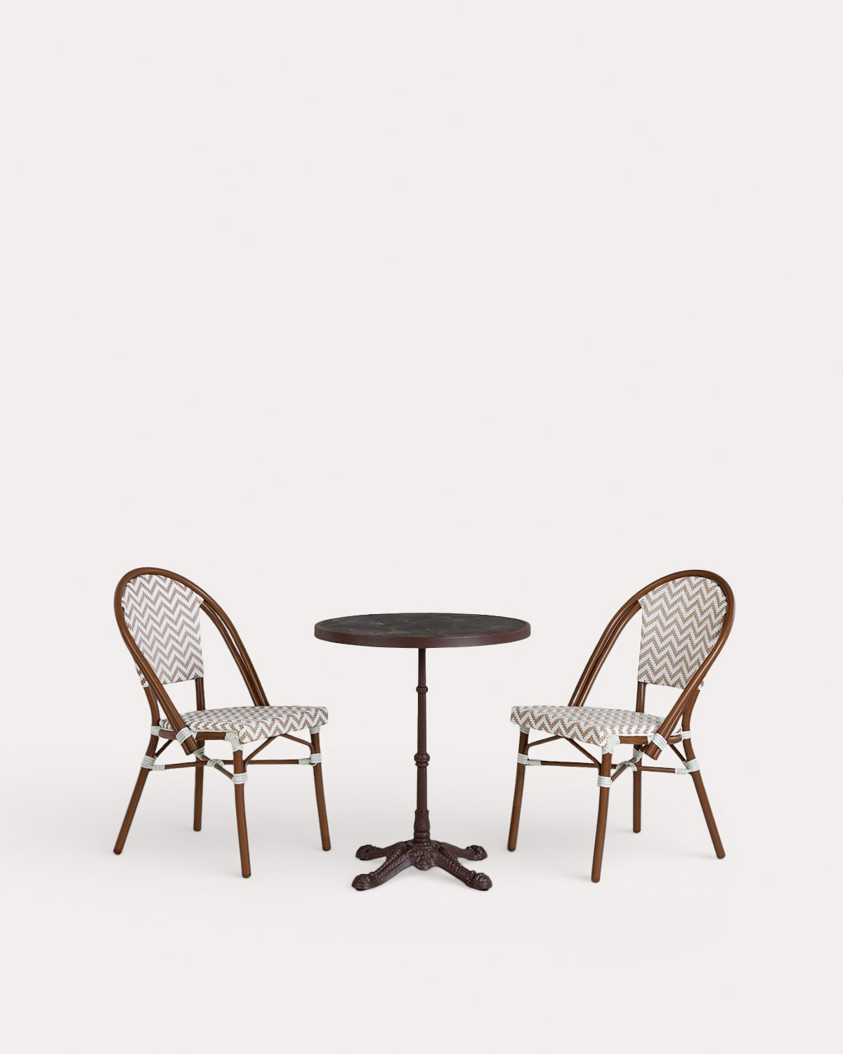 Yona Bistro-Essgruppe mit rundem Tisch (Ø 60 cm) und 2 Stühlen aus Metall und synthetischem Rattan, Galeriebild 1