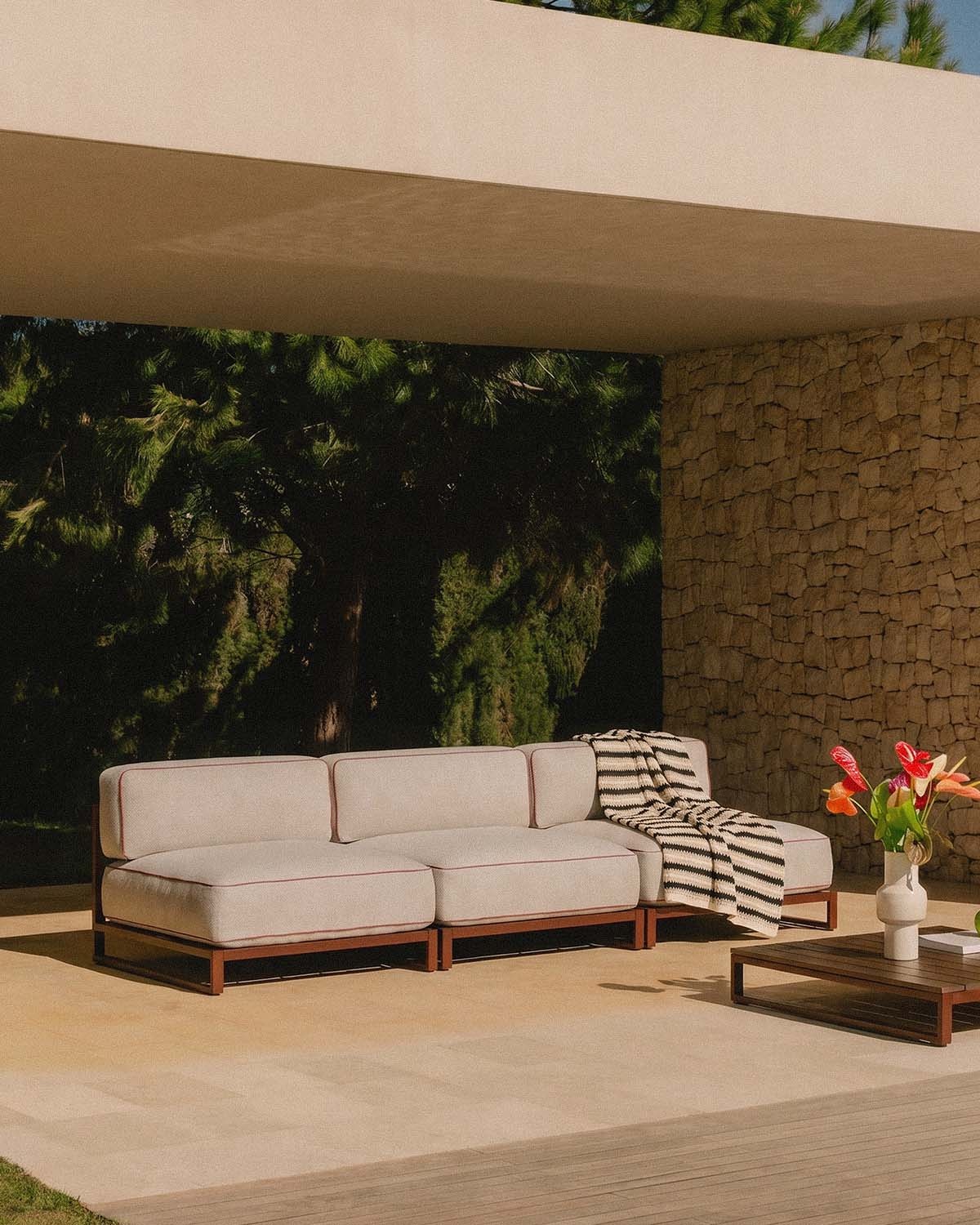 3-teiliges modulares Gartensofa mit Mittelmodul aus Metall und Stoff Kristen, Galeriebild 2