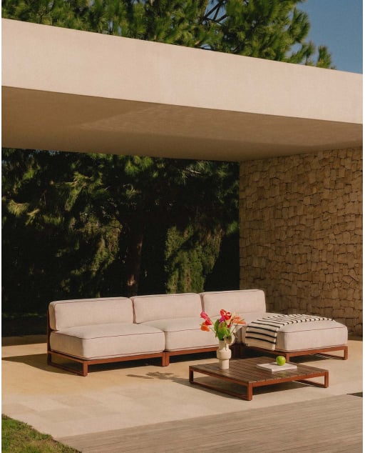 3-Teiliges Modulares Gartensofa mit Mittelmodul, Metall- und Stoff-Ottomane Kristen