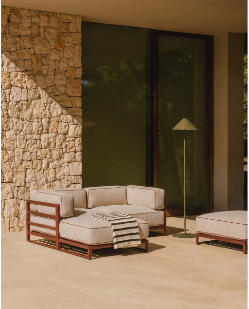 2-teiliges Modulares Gartensofa-Eckmodul mit Ottomanenmodul aus Metall und Stoff Kristen