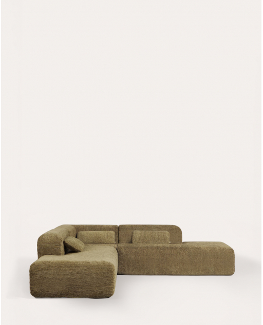 Vakuumverpacktes modulares Sofa 3-teilig mit 2 Chaise-longue-Modulen und Eckmodul aus Stoff Rhys