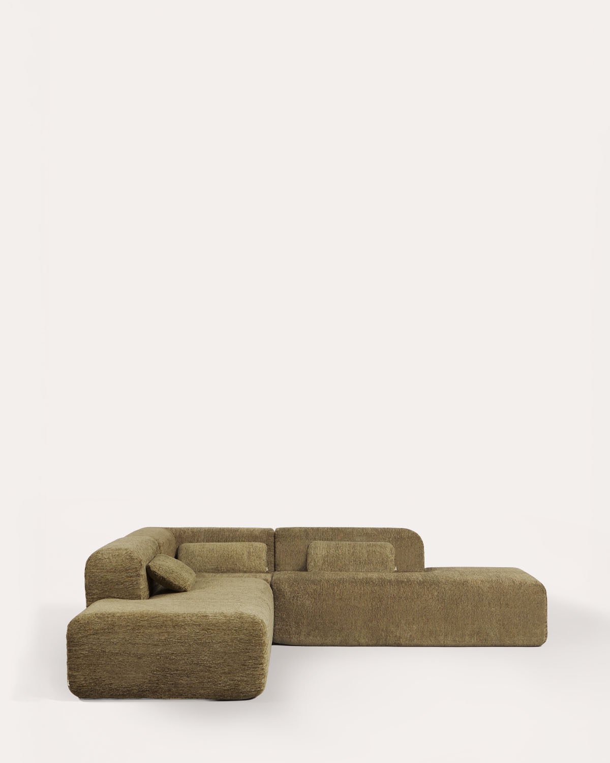 Vakuumverpacktes modulares Sofa 3-teilig mit 2 Chaise-longue-Modulen und Eckmodul aus Stoff Rhys