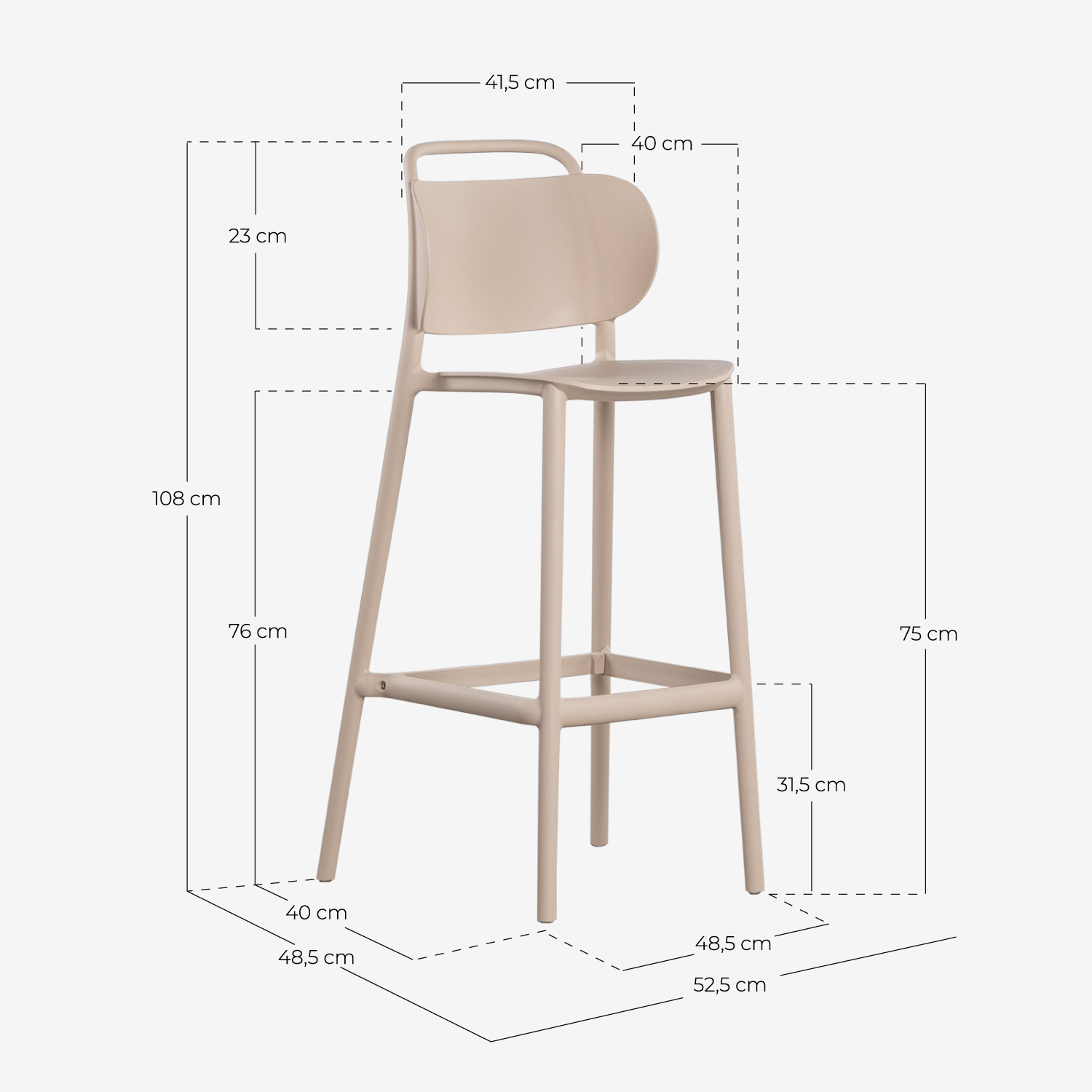 2er-Pack hohe Outdoor-Hocker aus Polypropylen (75 cm) von Kole, Ma&szlig;e