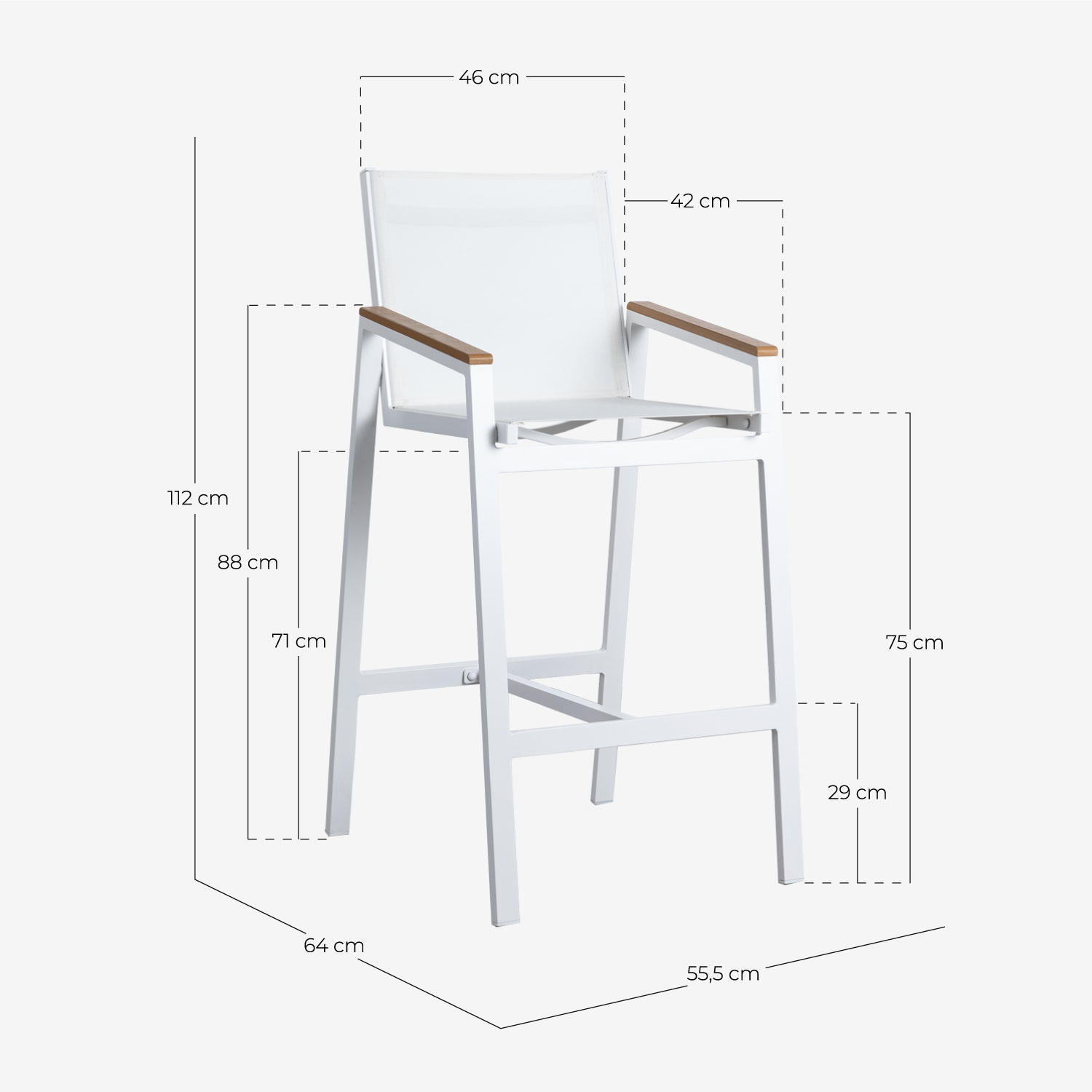 Pack 2 Outdoor-Barhocker 75 cm aus Aluminium Korce, Ma&szlig;e