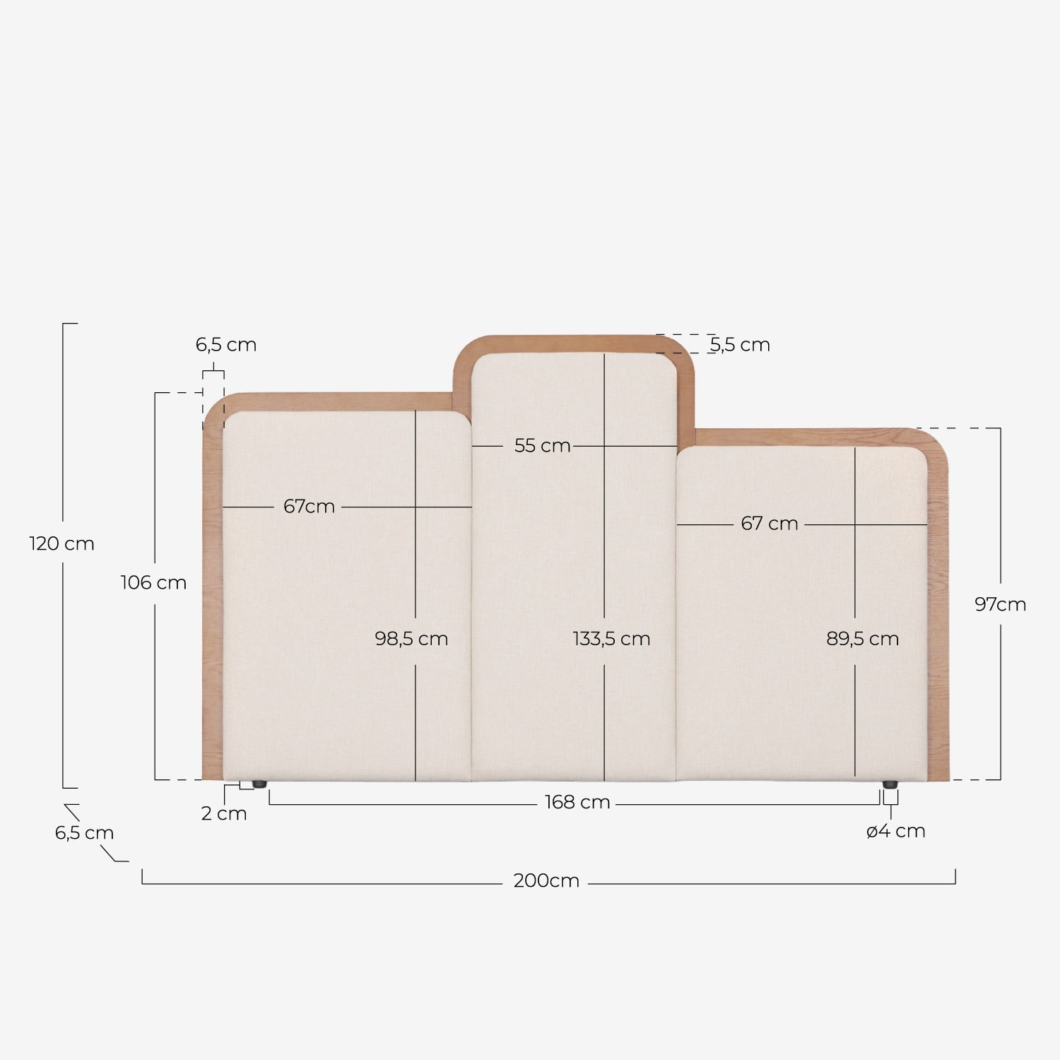 Kopfteil aus Holz und Stoff für Bett Saulo, Ma&szlig;e
