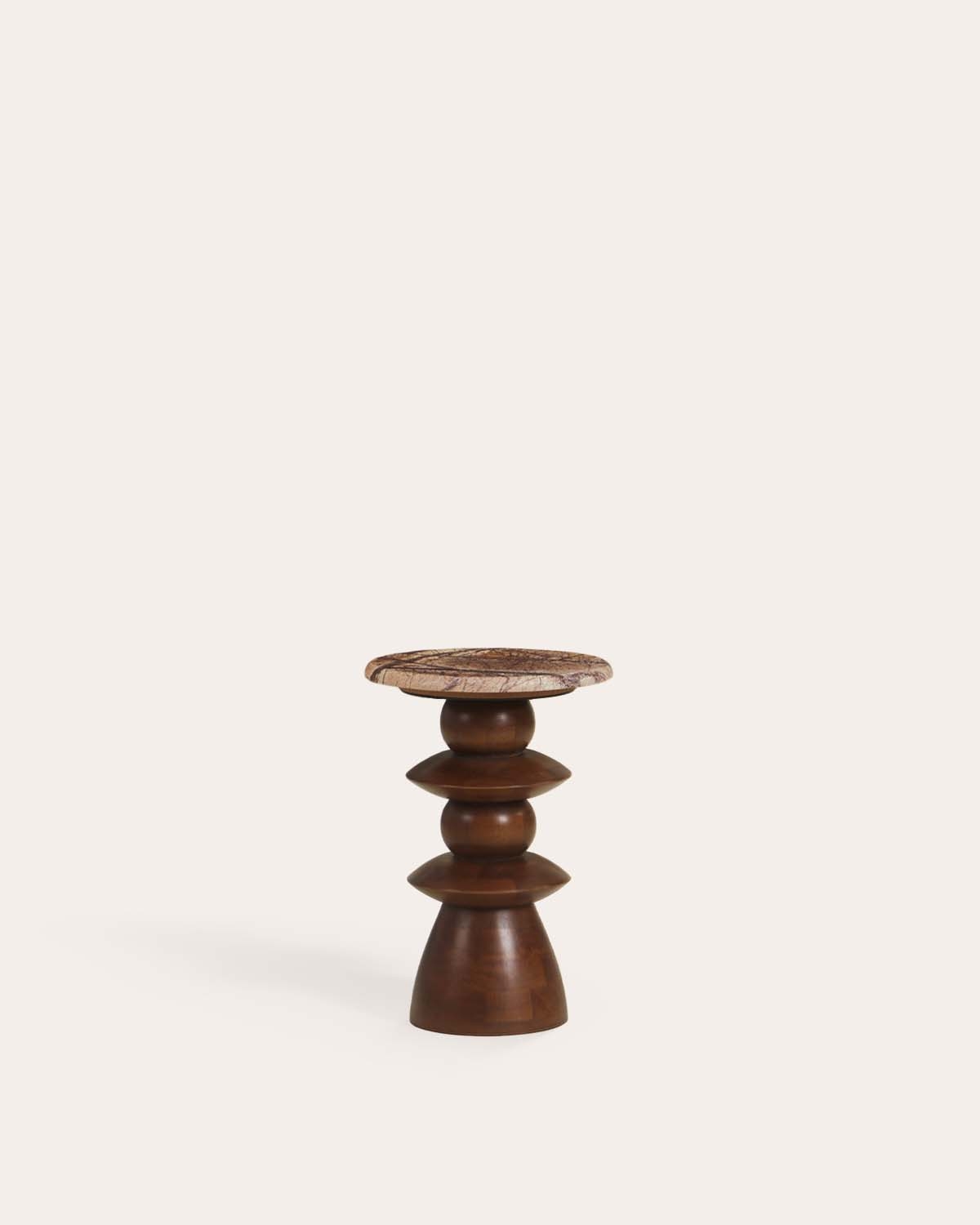 Runder Beistelltisch Ø35 cm aus Marmor und Mangoholz Erato, Galeriebild 1