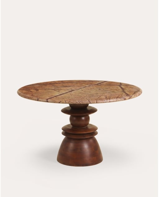 Runder Esstisch Ø120 cm aus Marmor und Mangoholz Erato - Marmor Waldbraun