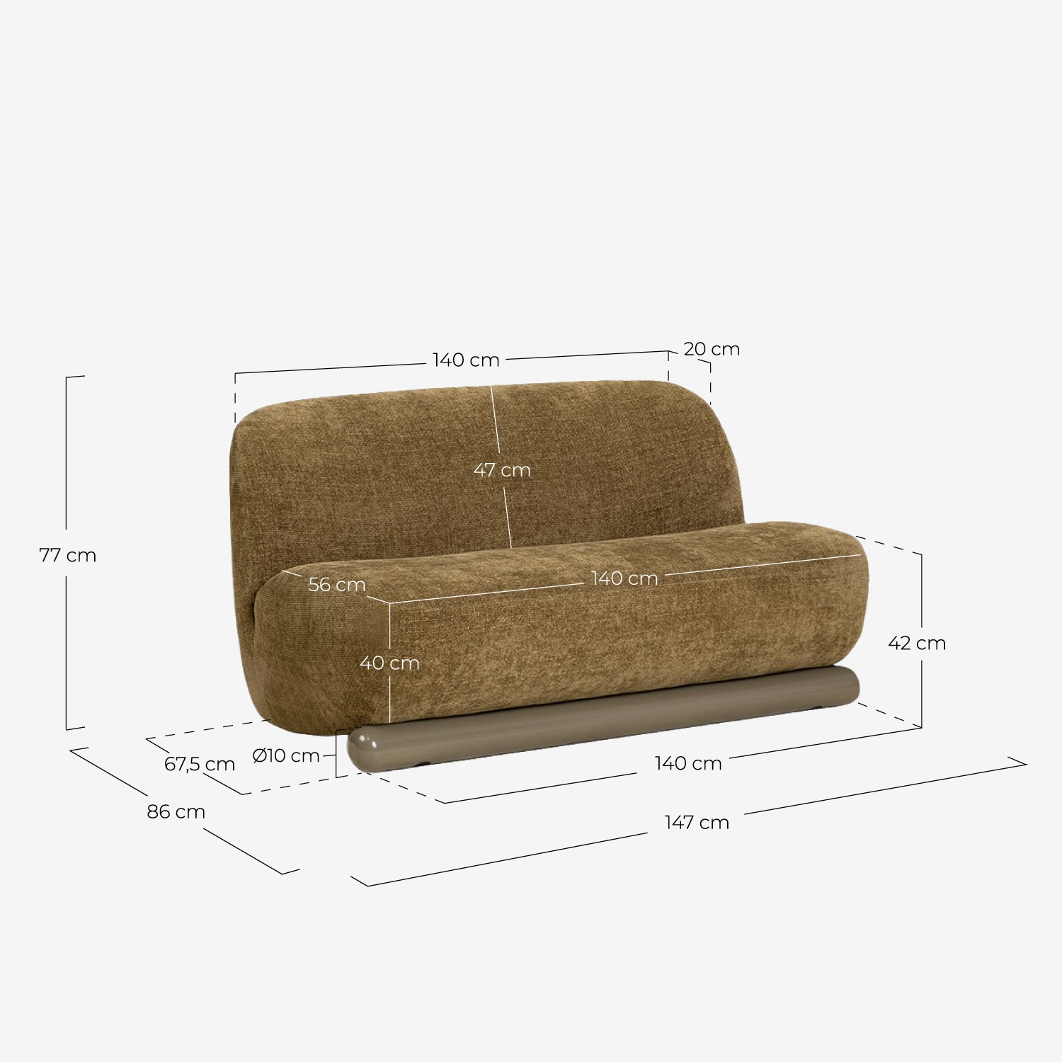 2-Sitzer-Sofa aus Holz und Stoff Akane, Ma&szlig;e