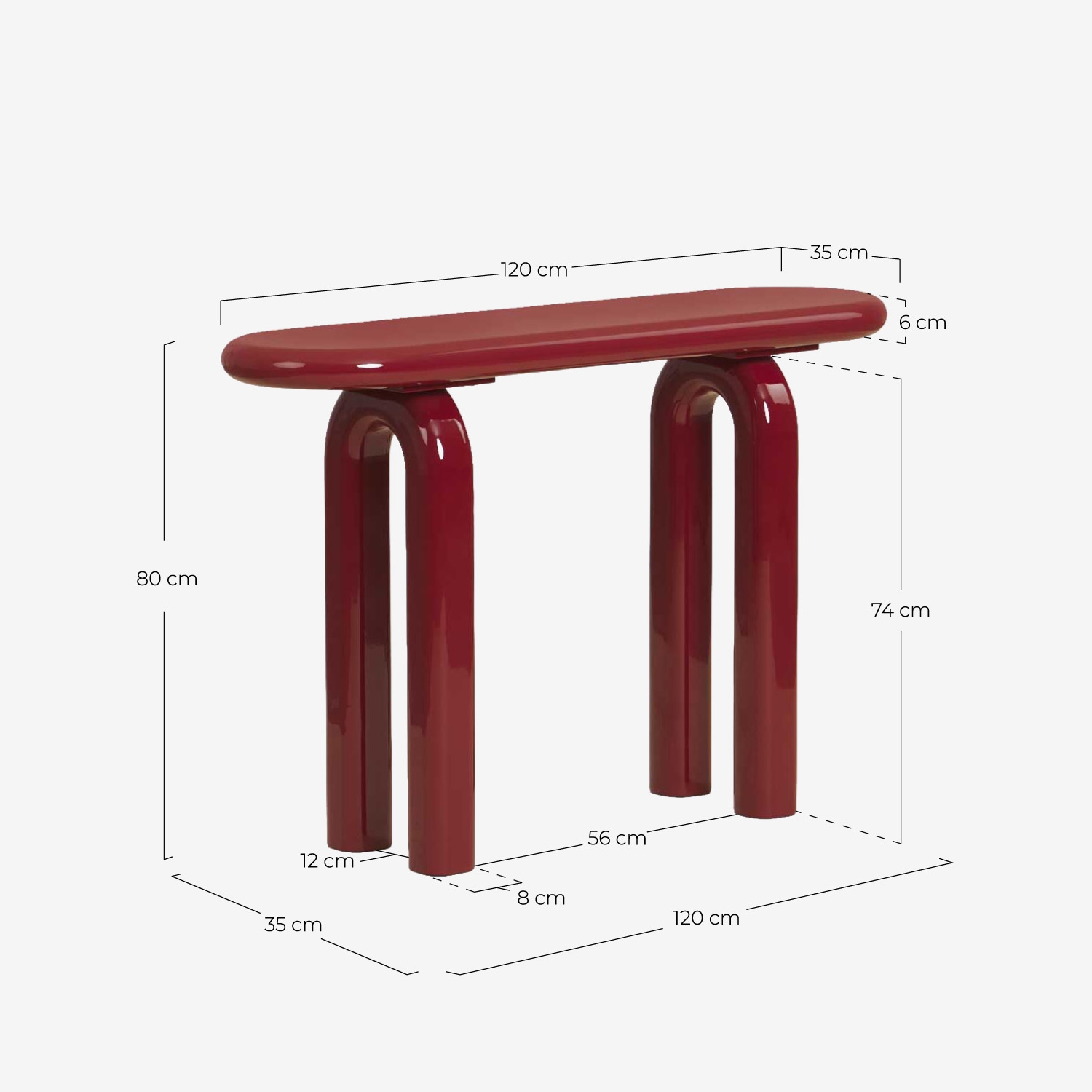 Ovale Flurkonsole 120x35 cm aus Holz Gilber, Ma&szlig;e