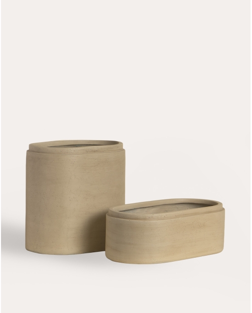 Set mit 2 länglichen Pflanzgefäßen aus Zement Bieito - Beige Seashell