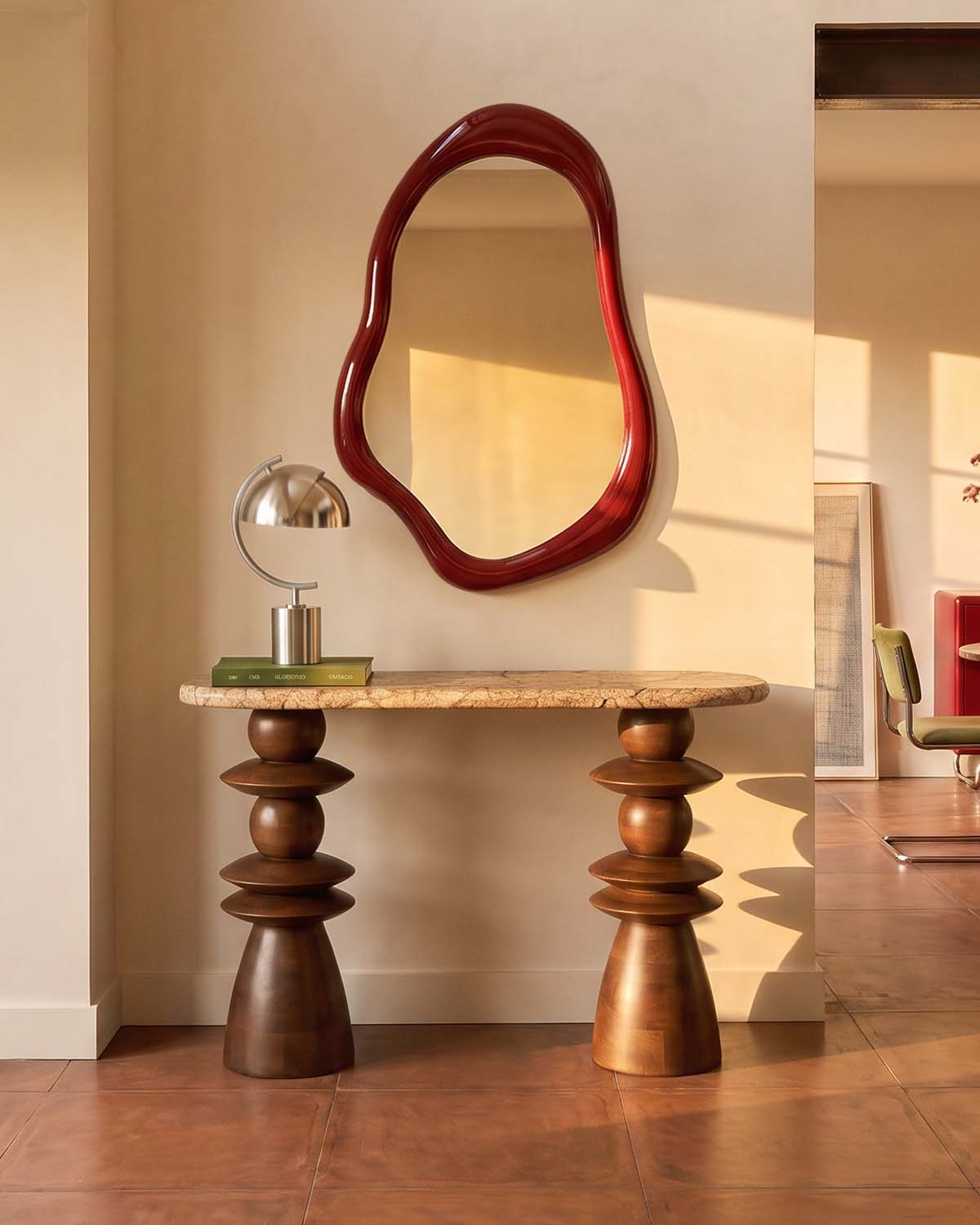 Ovale Flurkonsole 110x40 cm aus Marmor und Mangoholz Erato, Galeriebild 2