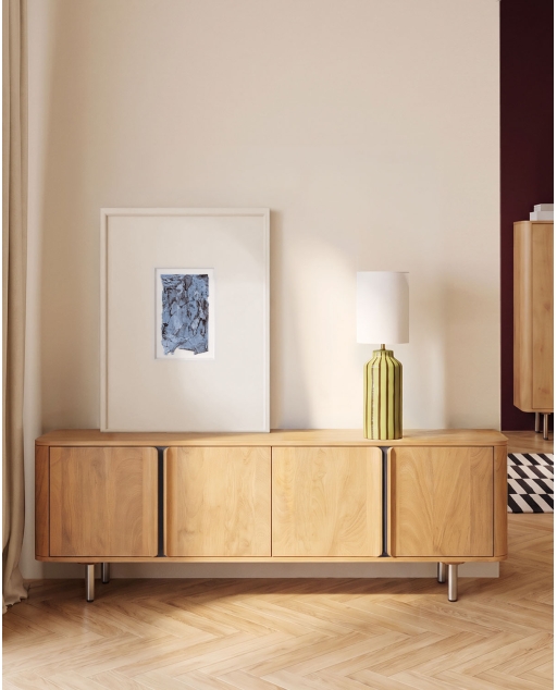 TV-Schrank mit 4 Türen 170x40 cm aus Mangoholz und Metall Mhuan