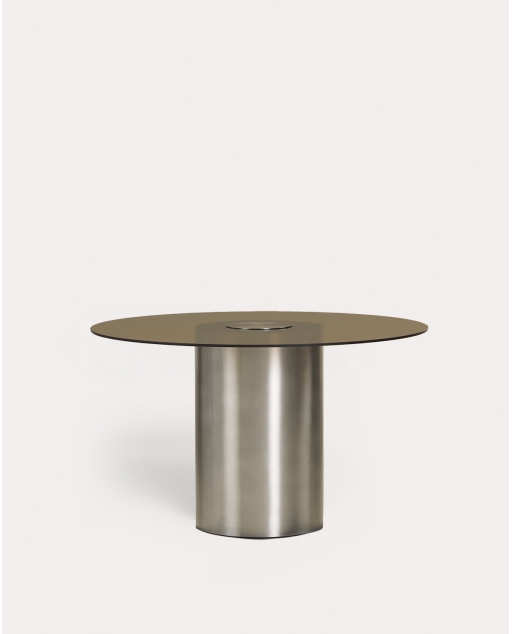 Runder Esstisch aus Gehärtetem Glas und gebürstetem Stahl (Ø130 cm) Revna