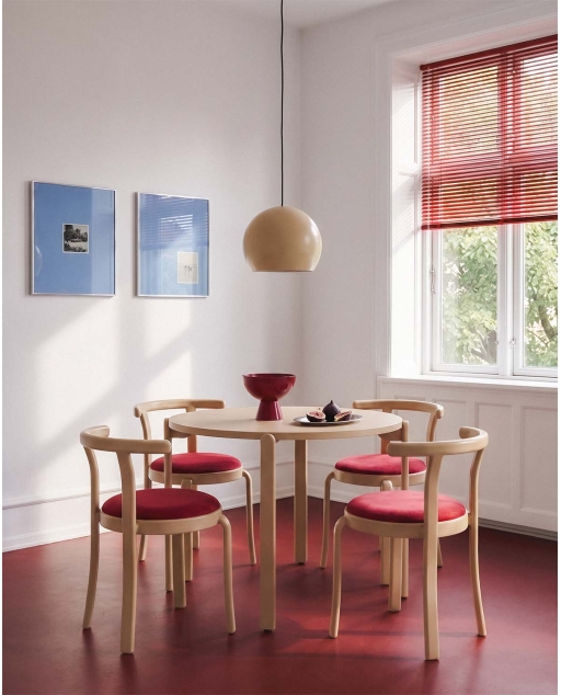Rundtisch-Set Ø100 cm und 4 Stühle aus Holz und Metall Biterit