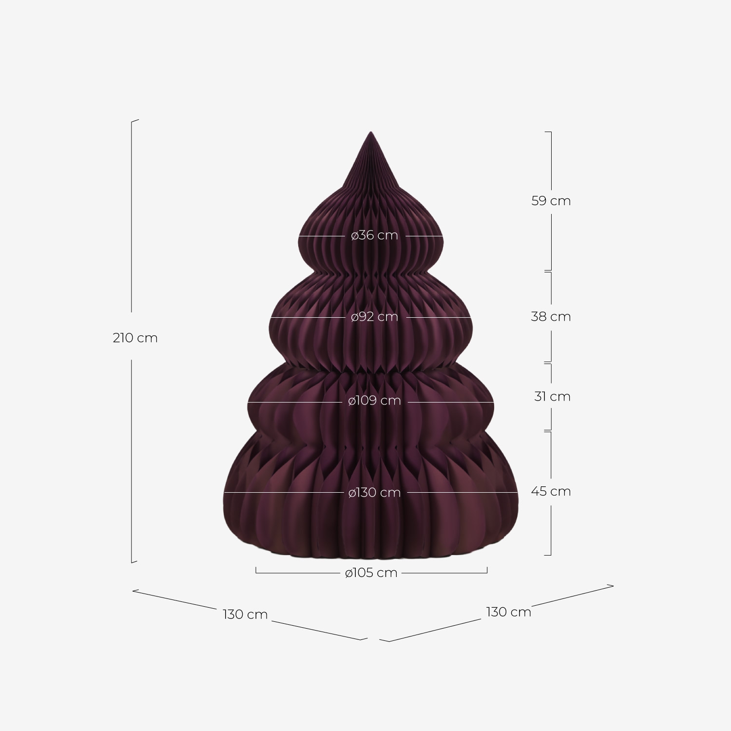 Weihnachtsbaum ↑ 210 cm aus Papier Shiva, Ma&szlig;e