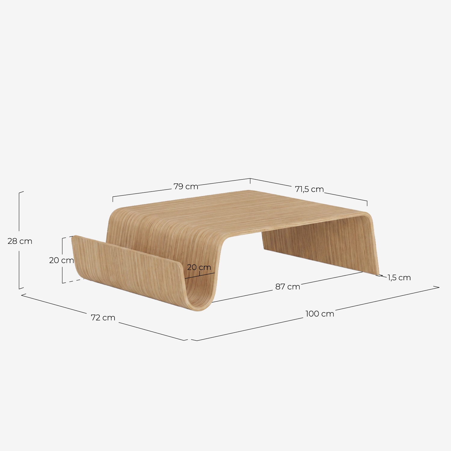 Shanger rechteckiger Couchtisch aus Holz 100x72 cm, Ma&szlig;e