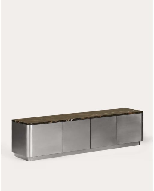 TV-Schrank mit 4 Türen 180x40 cm aus Marmor und Metall Ulfhild