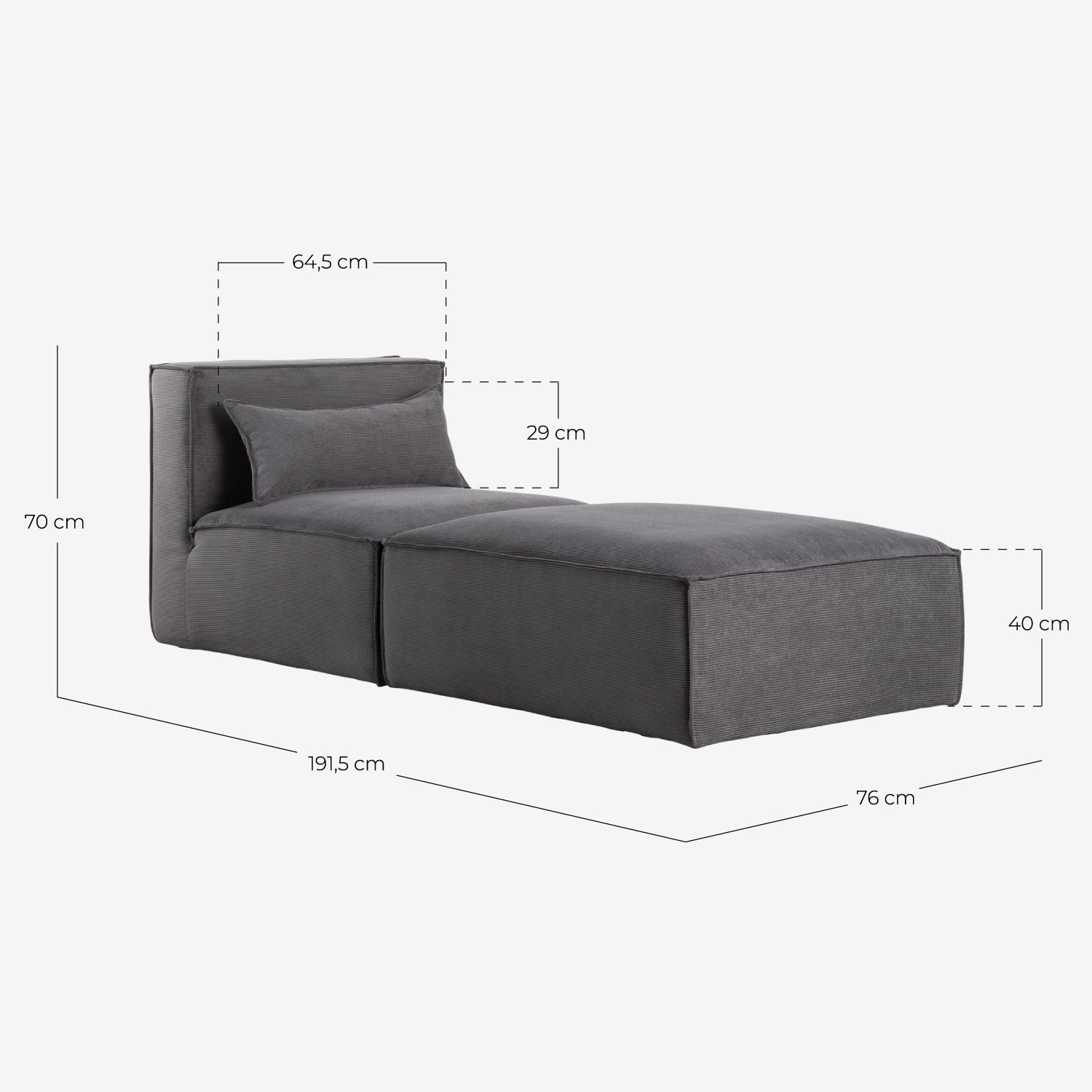 Sillón Modular con Puff de Pana Kilhe, medidas