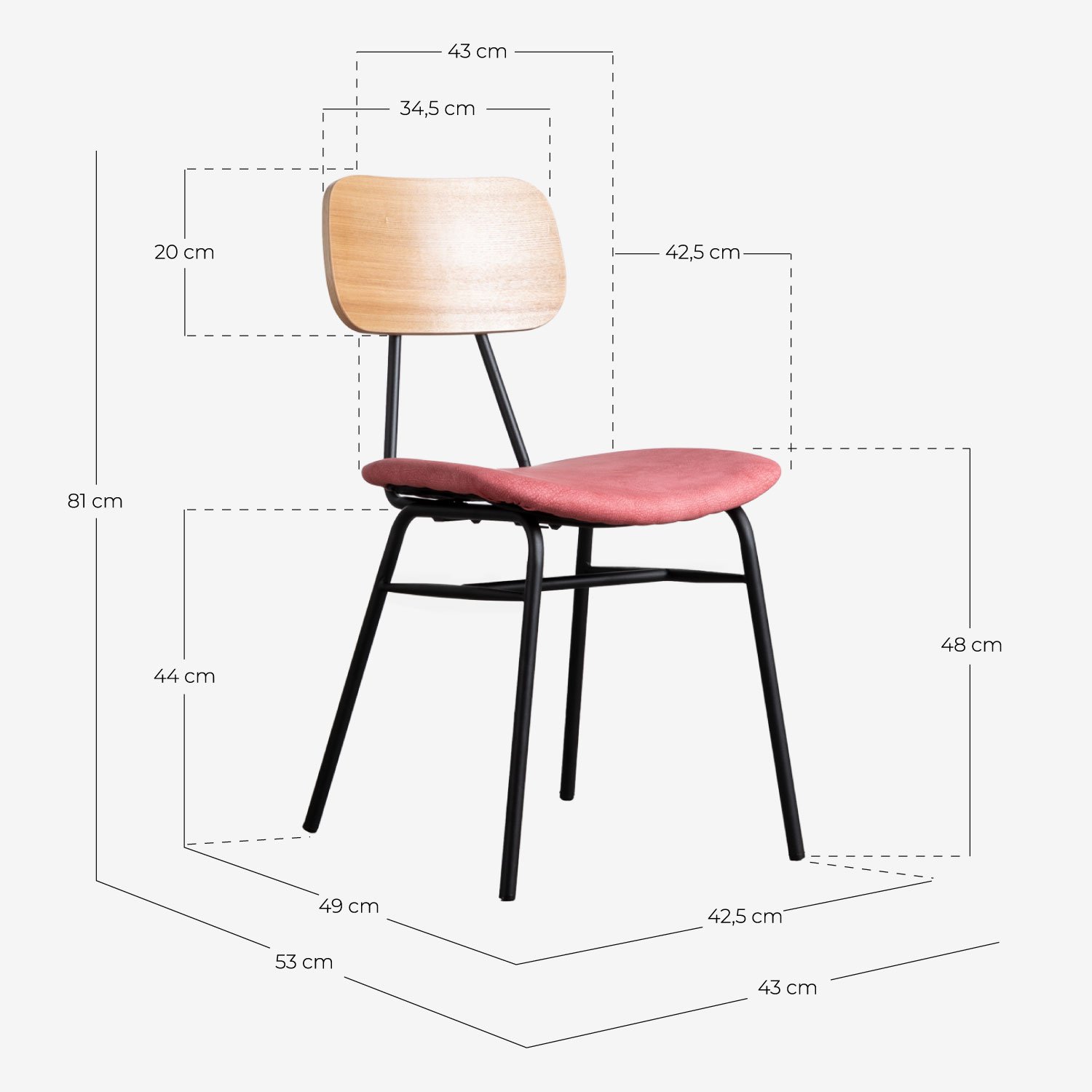 Silla de Comedor en Madera y Polipiel Tallor, medidas