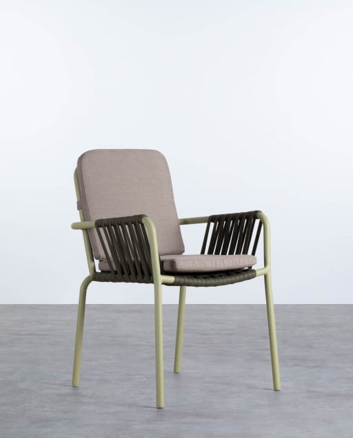 Silla de Exterior en Aluminio y Cuerda Drian - Verde Lima claro y Marrón verdoso