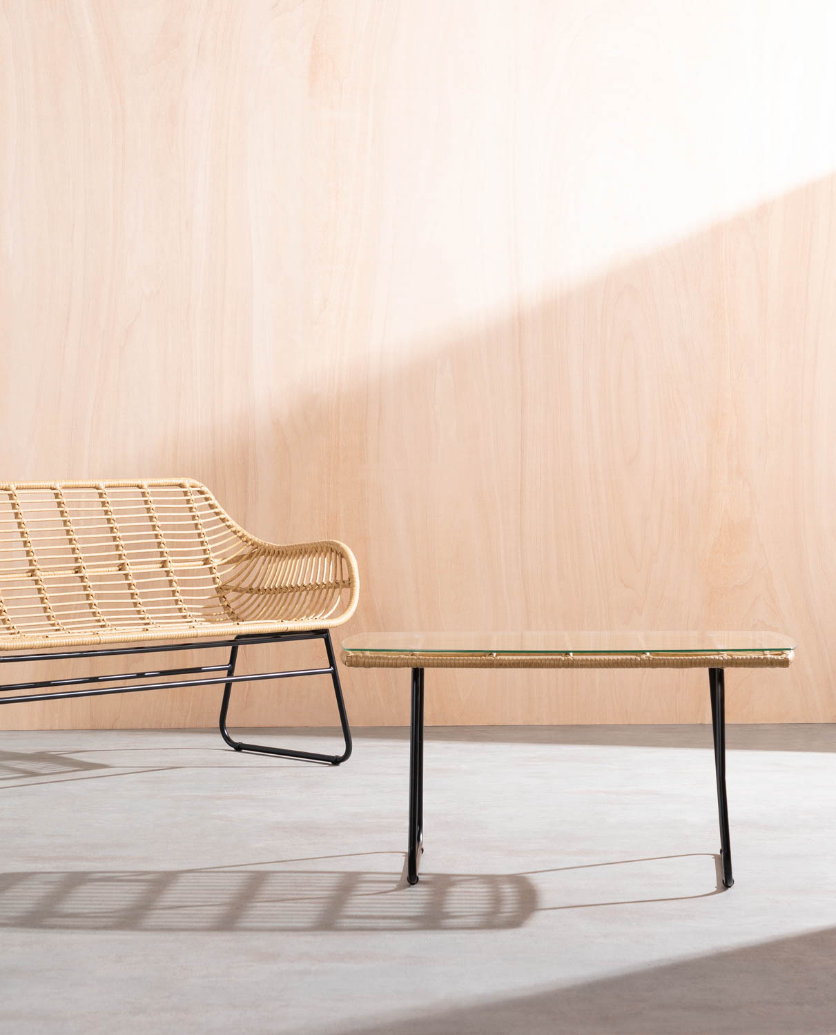Mesa de Centro Rectangular de Ratán Sintético y Cristal (90x50 cm) Balar, imagen de galería 2