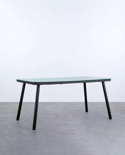 Mesa de Exterior Rectangular de Aluminio y Cristal (160x90 cm) Drian - Negro y Gris medio