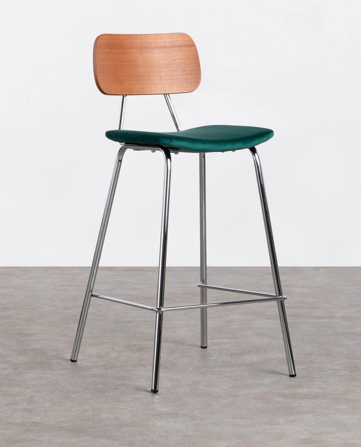 Taburete Alto en Terciopelo y Madera Oscura Tallor (67 cm), imagen de galería 1