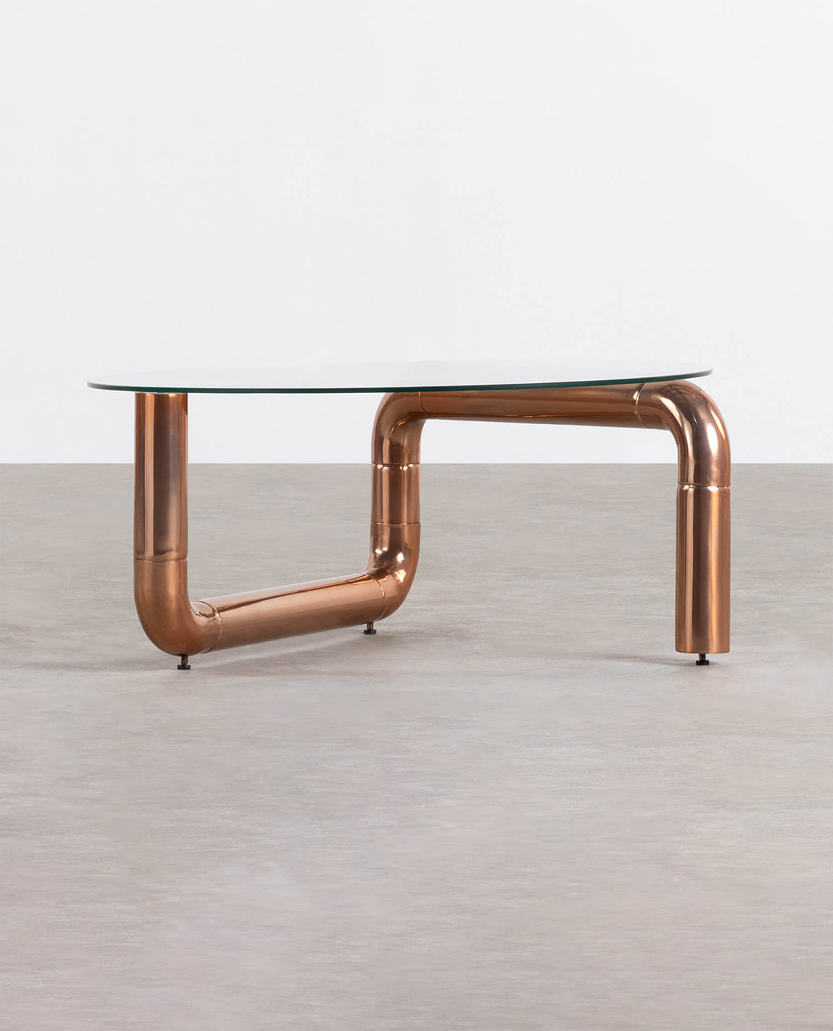 Mesa de Centro Redonda de Cristal y Metal (Ø90 cm) Oriana, imagen de galería 2