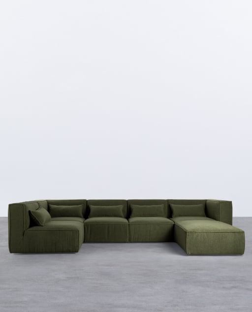 Sofá Modular de 5 piezas y Puff de Tela Bouclé Kilhe