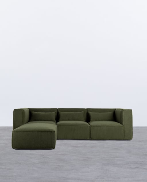 Sofá Modular de 3 piezas con 2 Sillones Esquineros y Puff de Tela Bouclé Kilhe