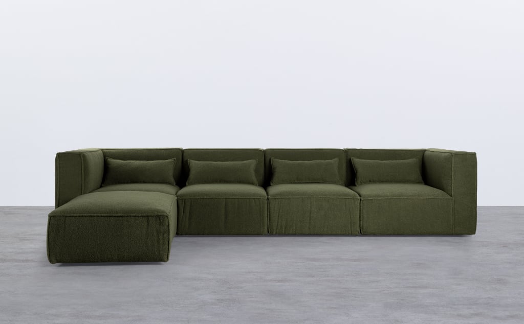 Sofá Modular de 4 Piezas con 2 Sillones Esquineros y Puff de Tela Bouclé Kilhe