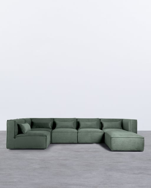 Sofá Modular de 5 Piezas y Puff de Pana Kilhe