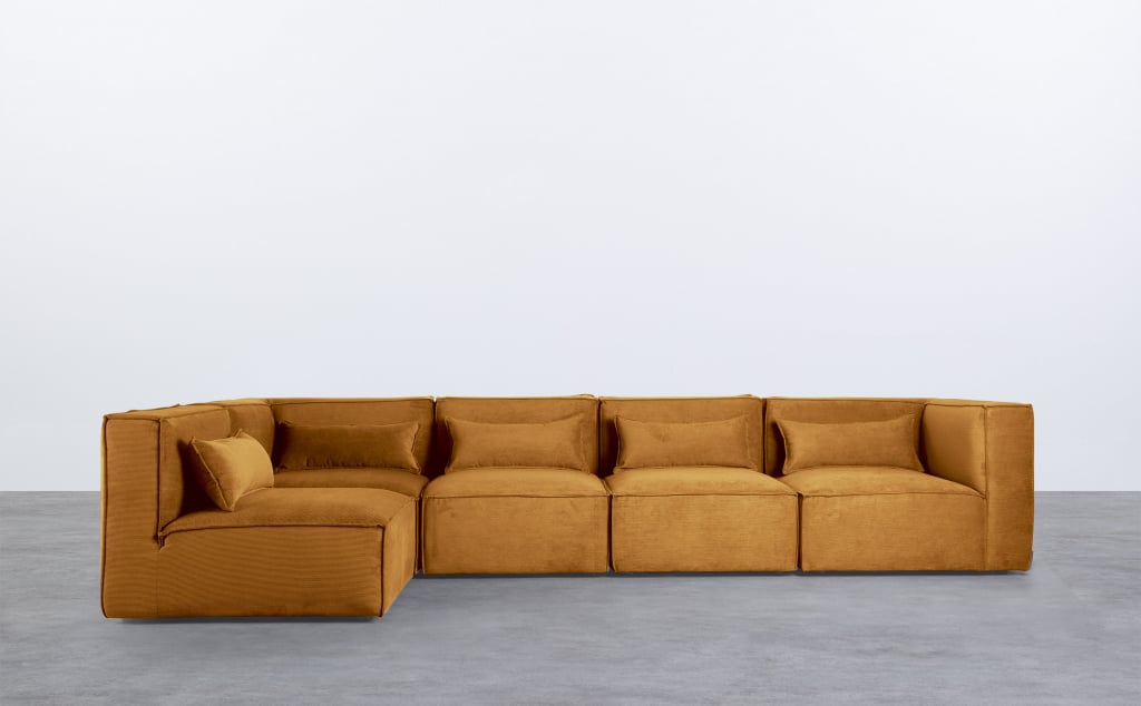 Sofá Modular de 5 Piezas con 2 Sillones Esquineros de Pana Kilhe