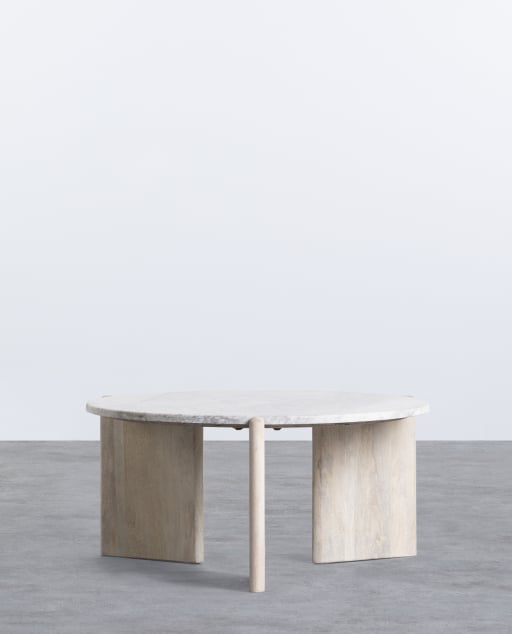 Mesa de Centro Redonda de Madera de Mango y Mármol (Ø86 cm) Crecia