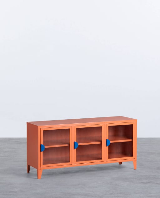 Mueble de TV 3 Puertas de Acero Laminado y Vidrio Soan - Naranja Terra