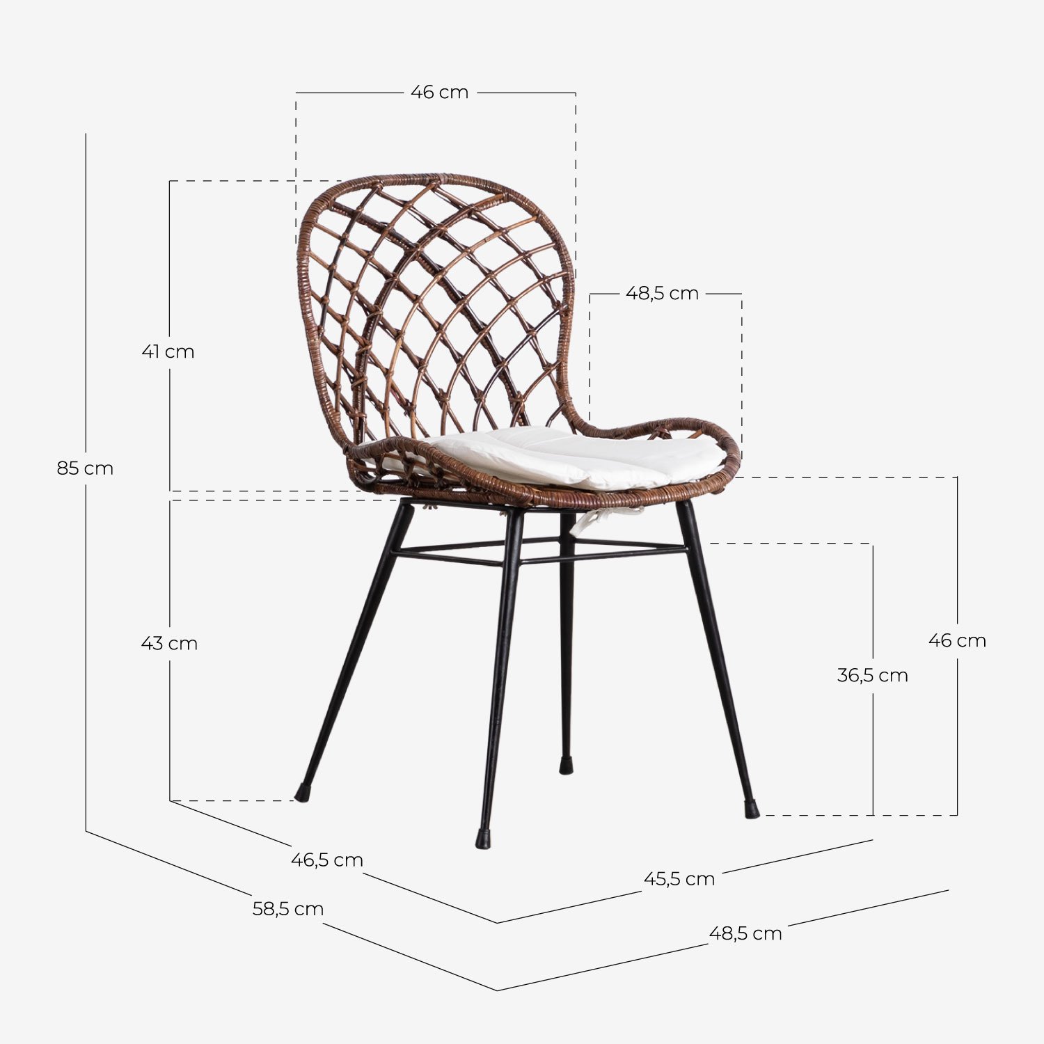 Silla de Comedor de Ratán Natural Ozy, medidas