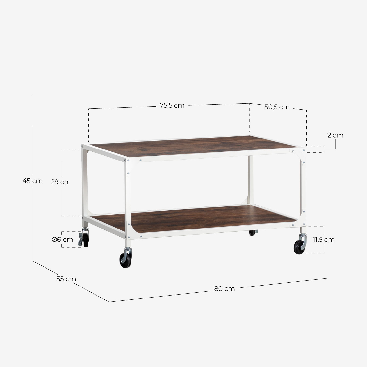 Mesa de Centro de Acero y MDF con Ruedas (55x80) Roda 