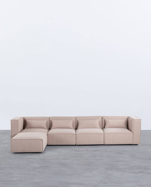 Sofá Modular de 4 Piezas con 2 Sillones Esquineros y Puff de Tela Kilhe