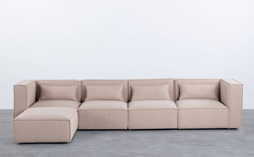 Sofá Modular de 4 Piezas con 2 Sillones Esquineros y Puff de Tela Kilhe