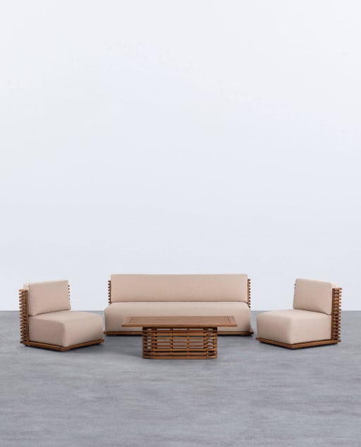 Set de Jardín de Madera de Acacia con Cojines de Tela Hazan