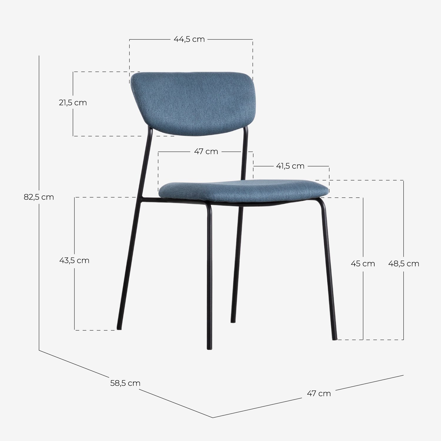 Silla de Comedor de Metal y Tela Morgan, medidas