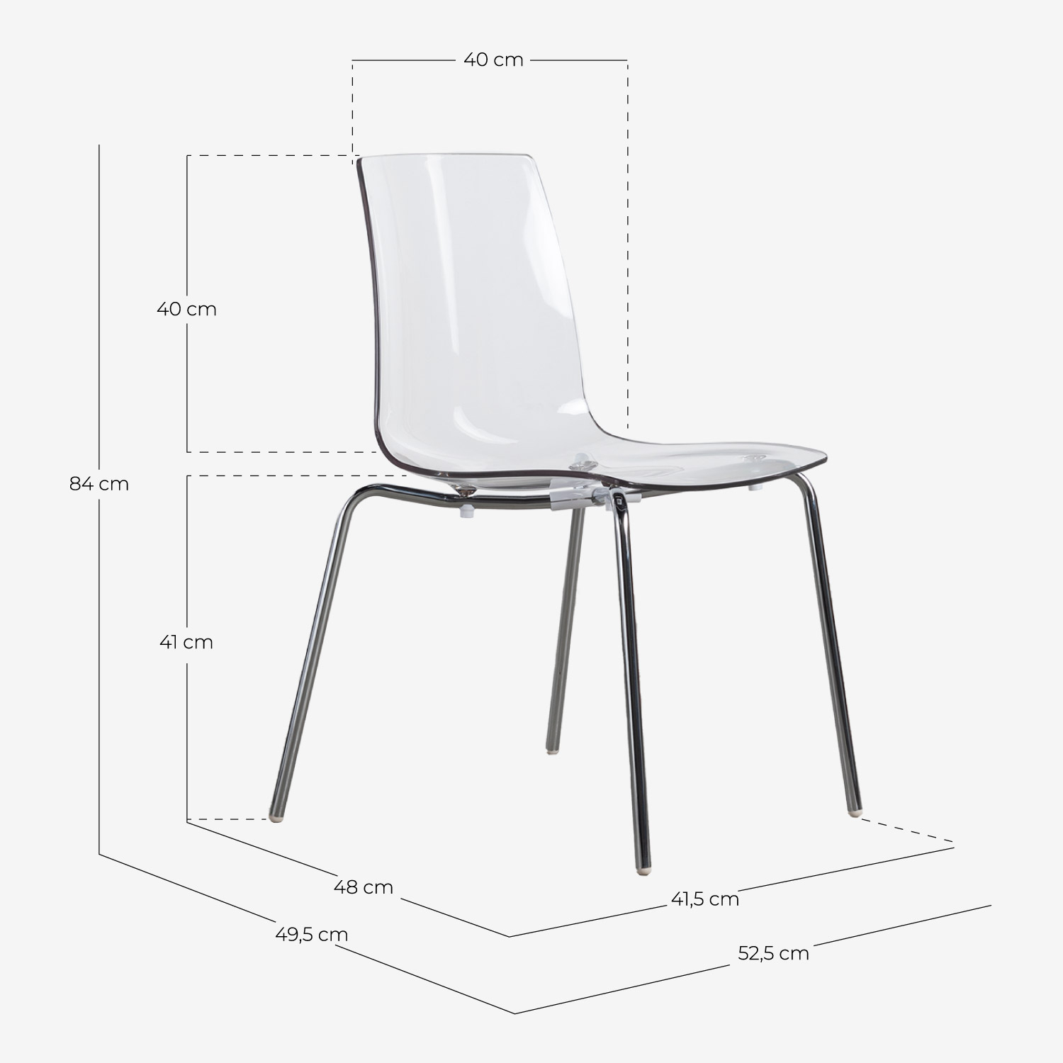 Pack 2 Sillas de Comedor de Policarbonato y Metal Samay, medidas