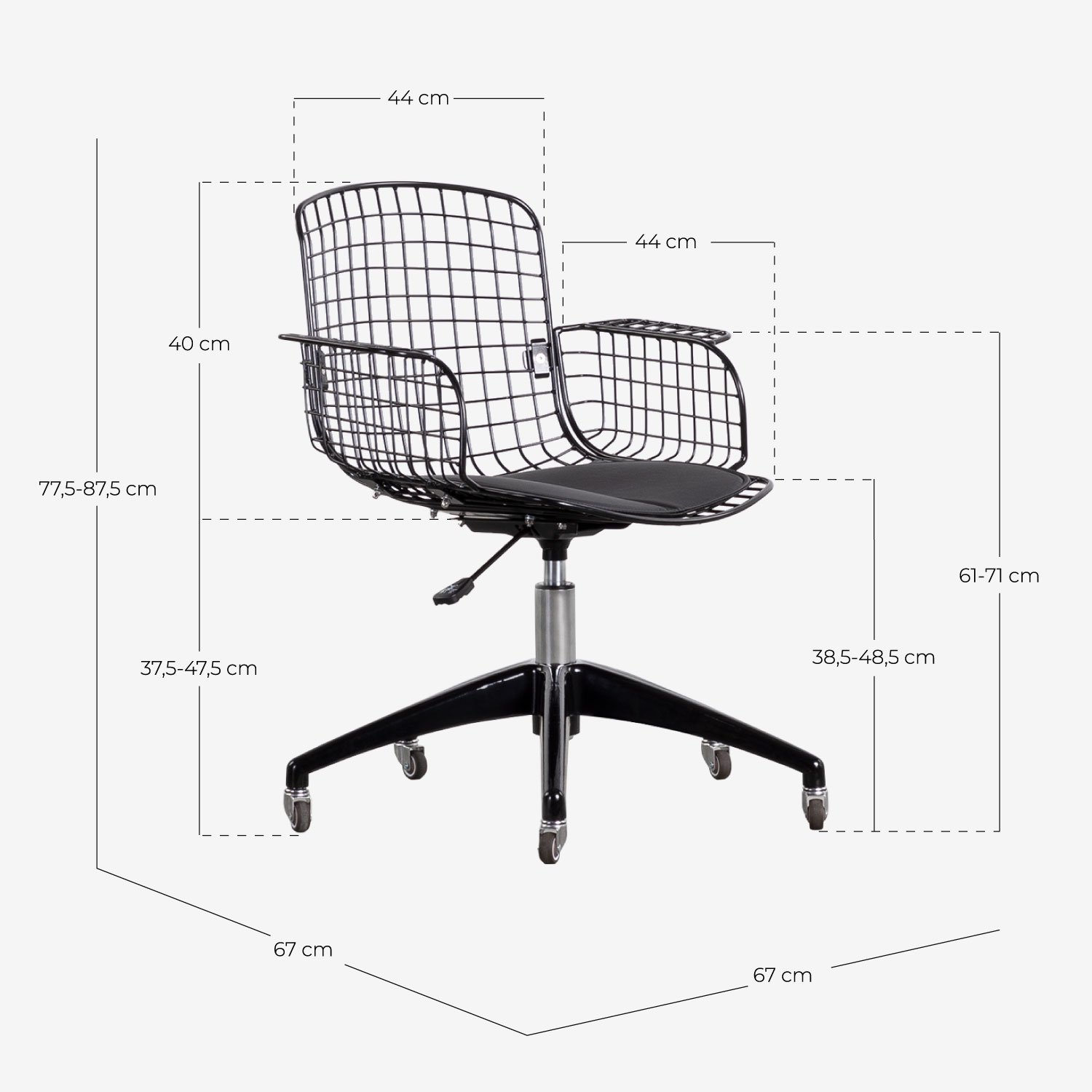 Silla de Escritorio Vintage con Respaldo Alto de Metal Aras, medidas